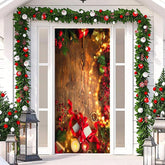 Aus Holz Planke Funkeln Licht Warm Weihnachten Tür Abdeckung